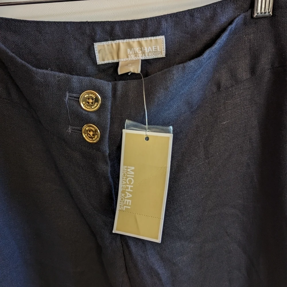 Michael Kors Wide Leg Linen Pants 2 Navy Blue Natural Fiber Dress Pant - Picture 6 of 10